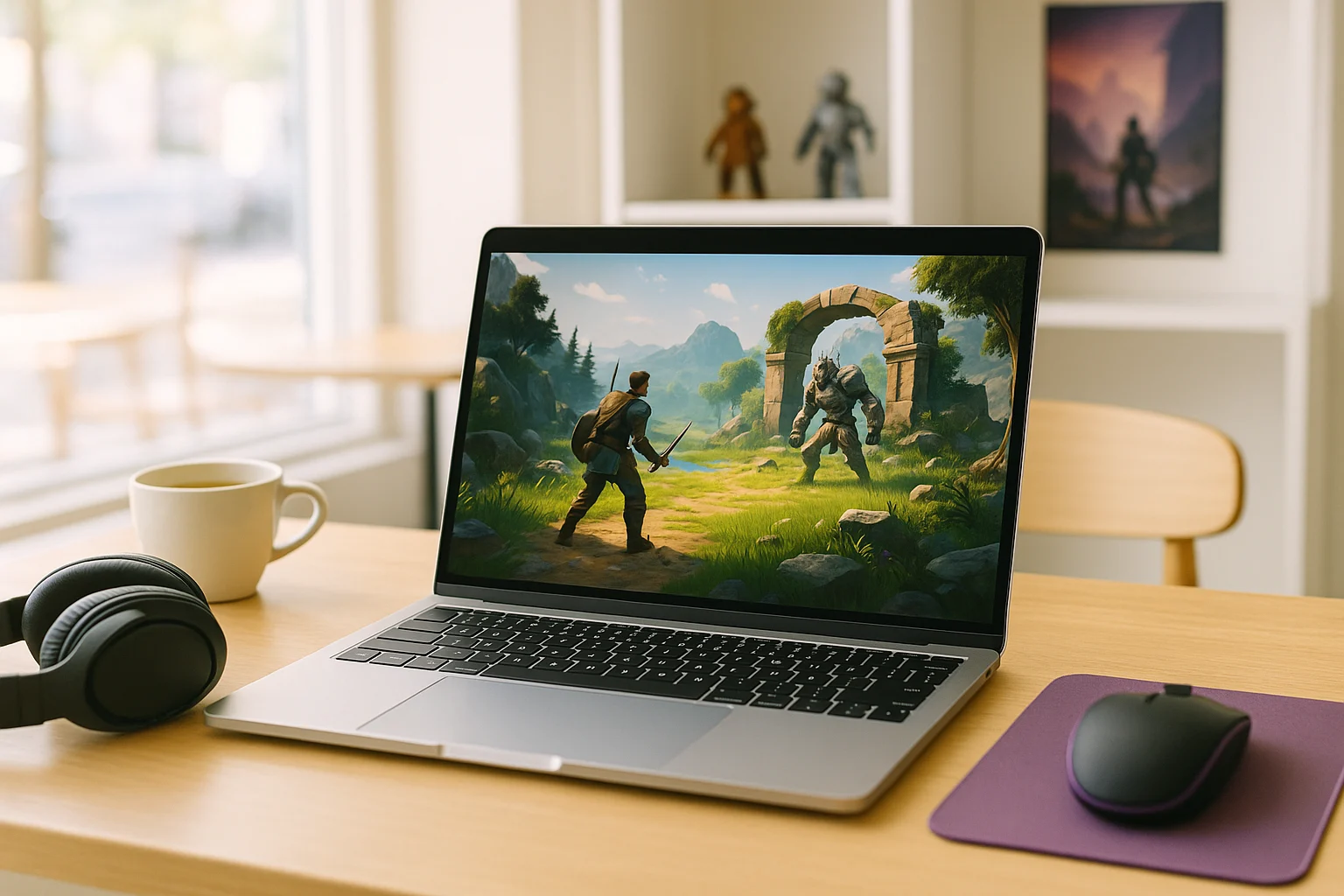 Why Online Cloud Gaming Matters for Faster Play - modern laptop with a popular PC game in café