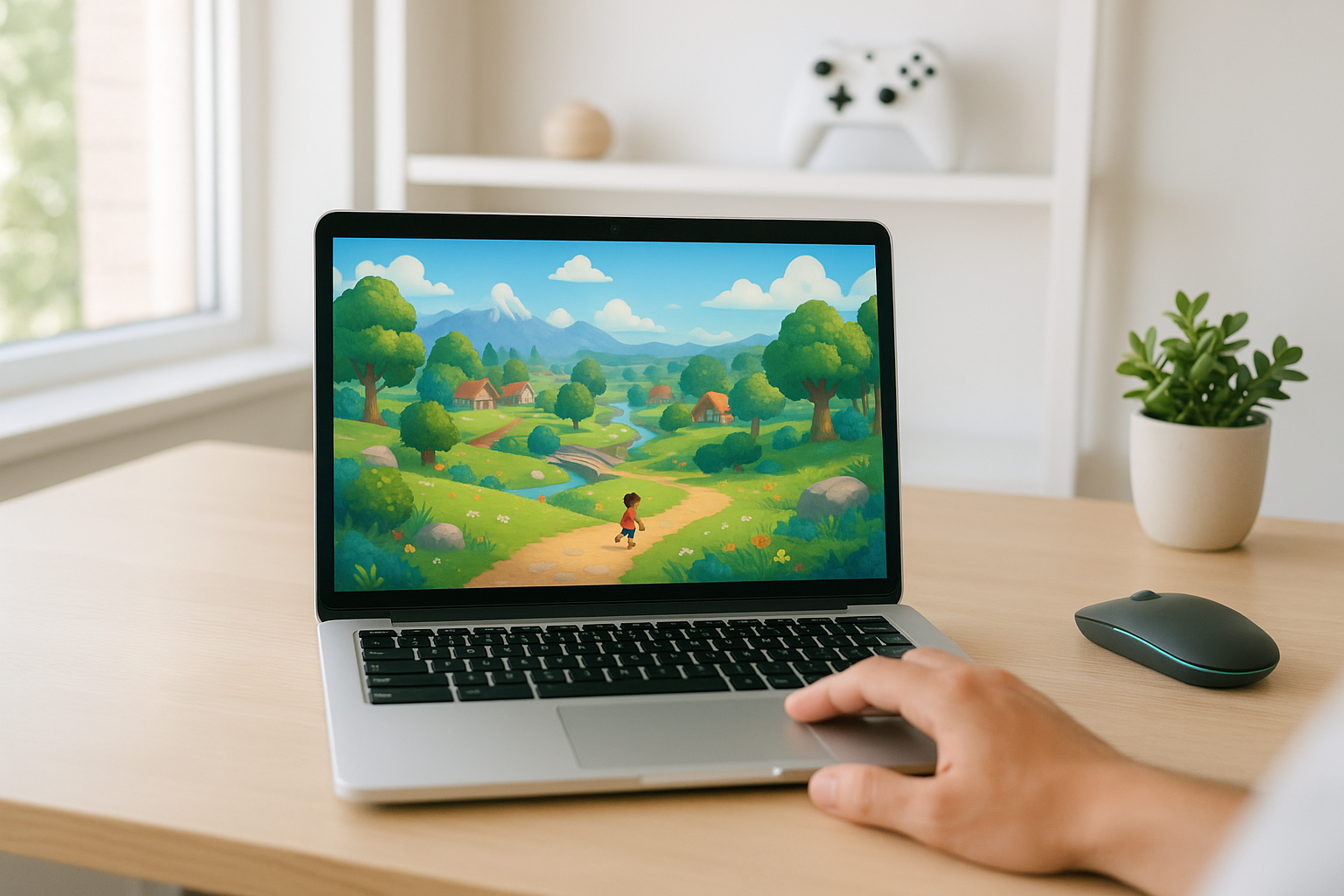 Player using cloud gaming chromebook setup to stream PC games in browser