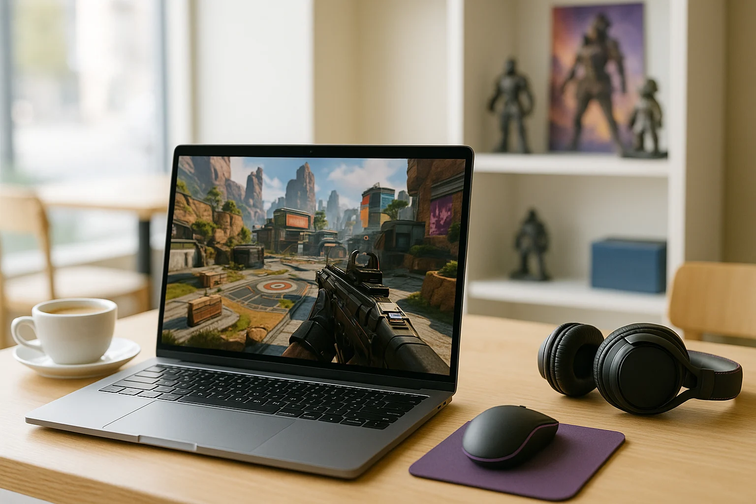 Why Apex Legends Cloud Gaming Appeals to Fast-Start Players - modern laptop with Apex Legends in café
