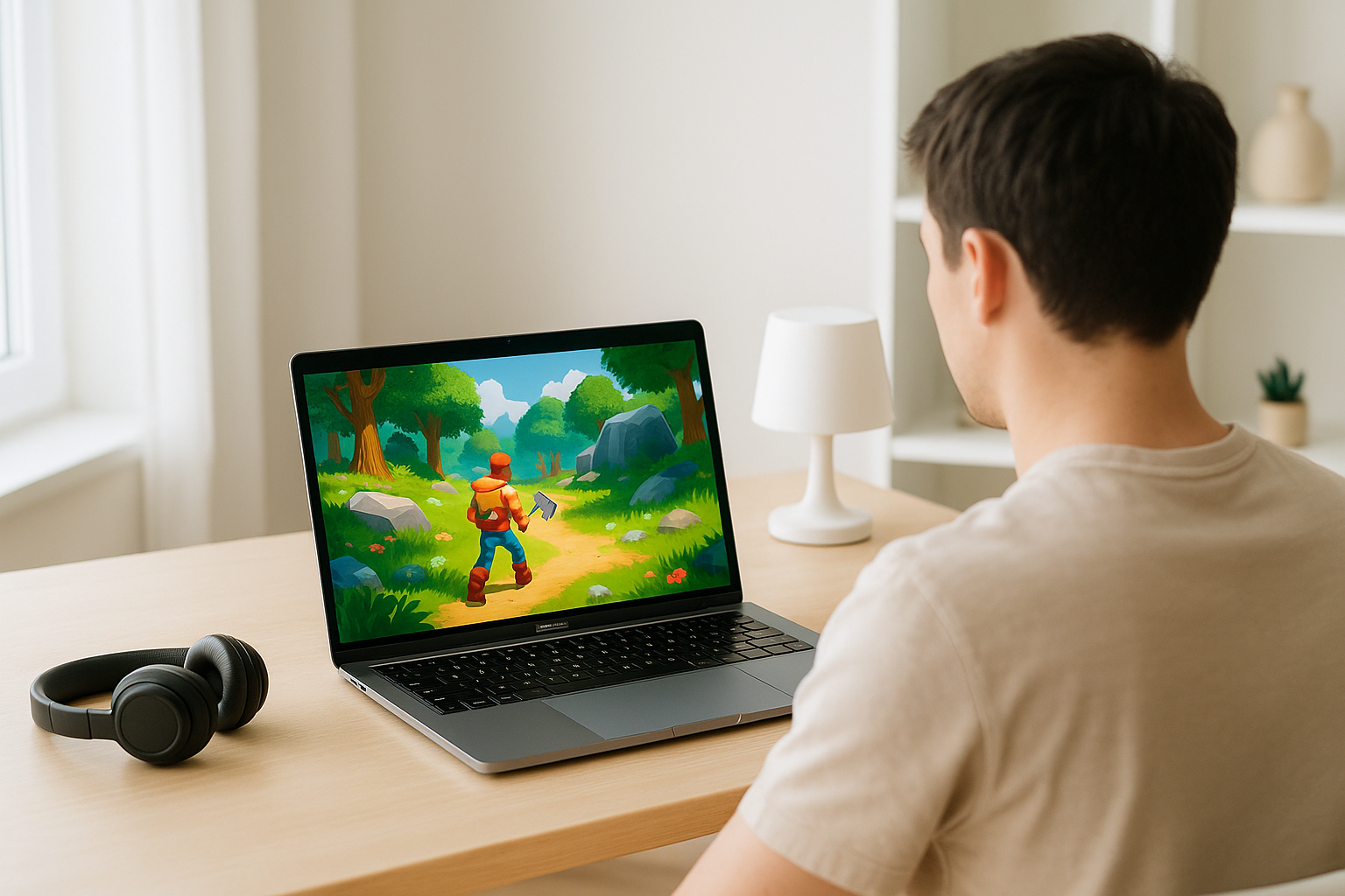 Player enjoying sons of the forest mac through cloud gaming on MacBook