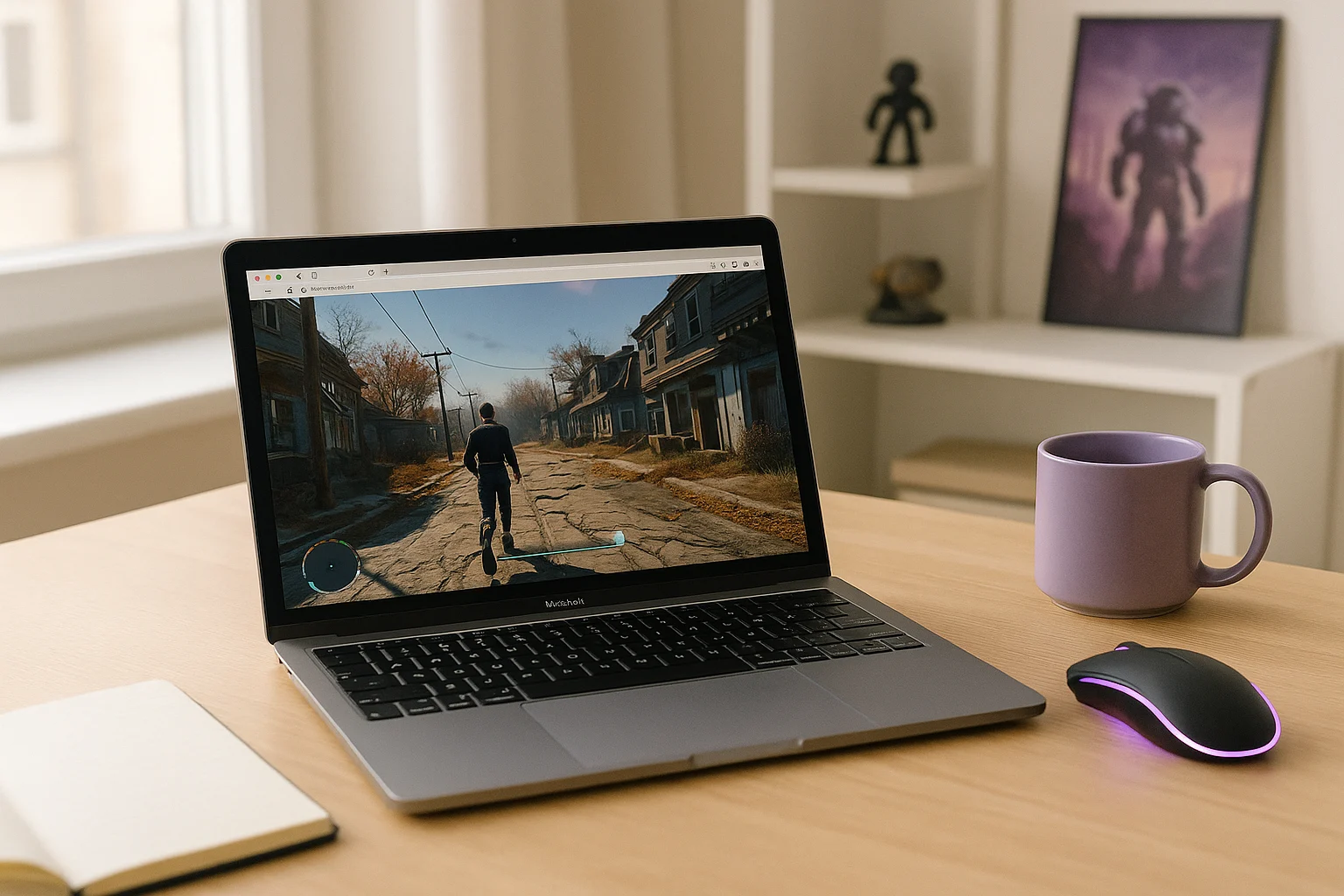 Why Fallout 4 on Mac Is Not Straightforward - MacBook with a popular PC game in office