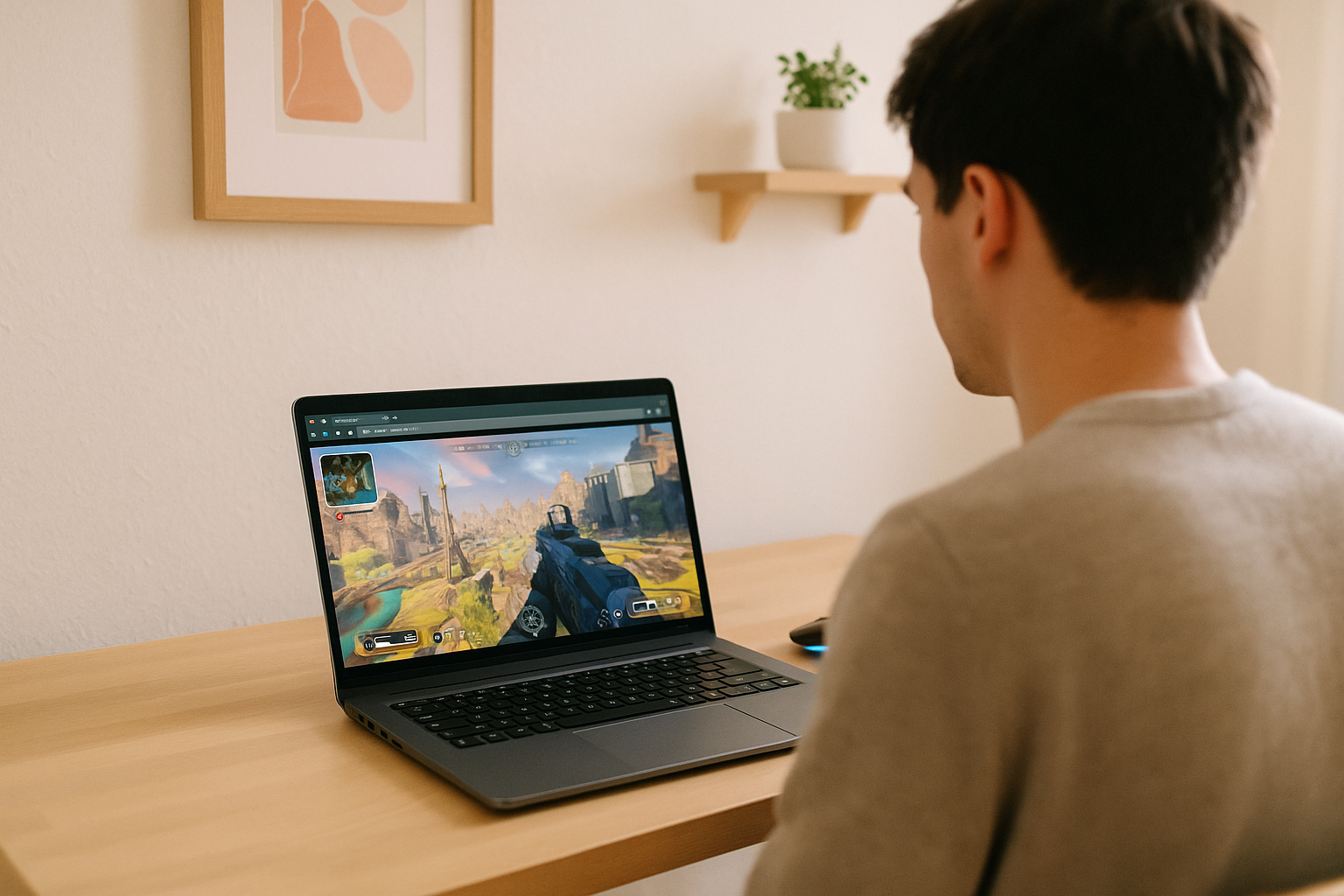 Player enjoying apex legends linux through cloud gaming on a desktop setup