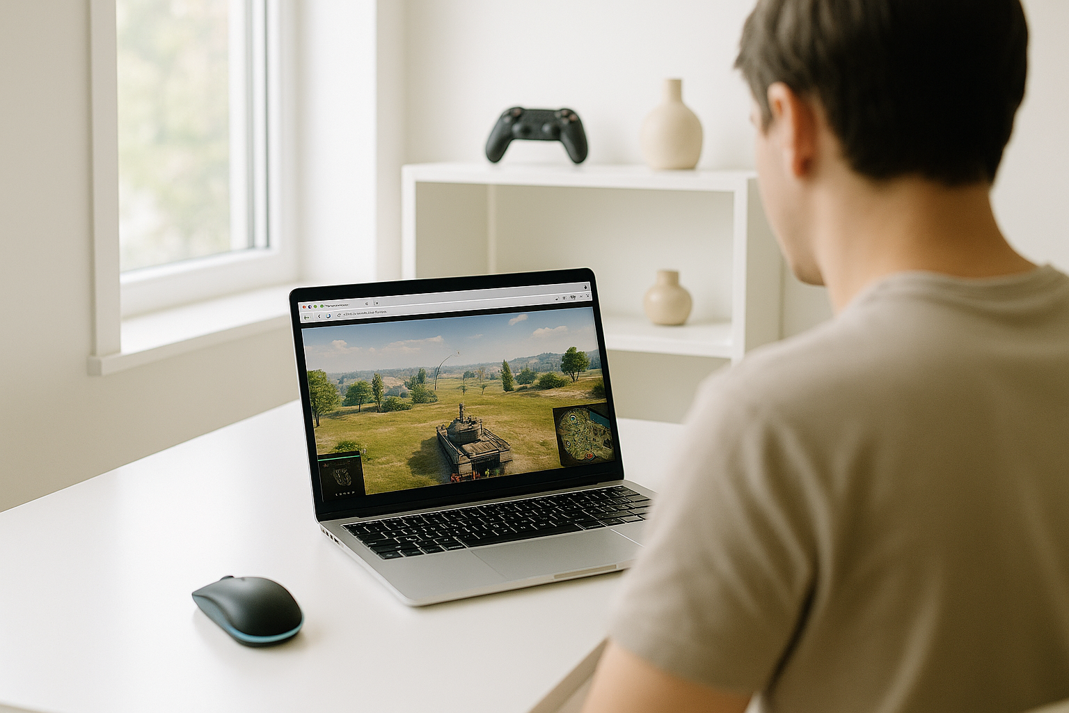Player starting World of Tanks online through a browser-based cloud gaming setup