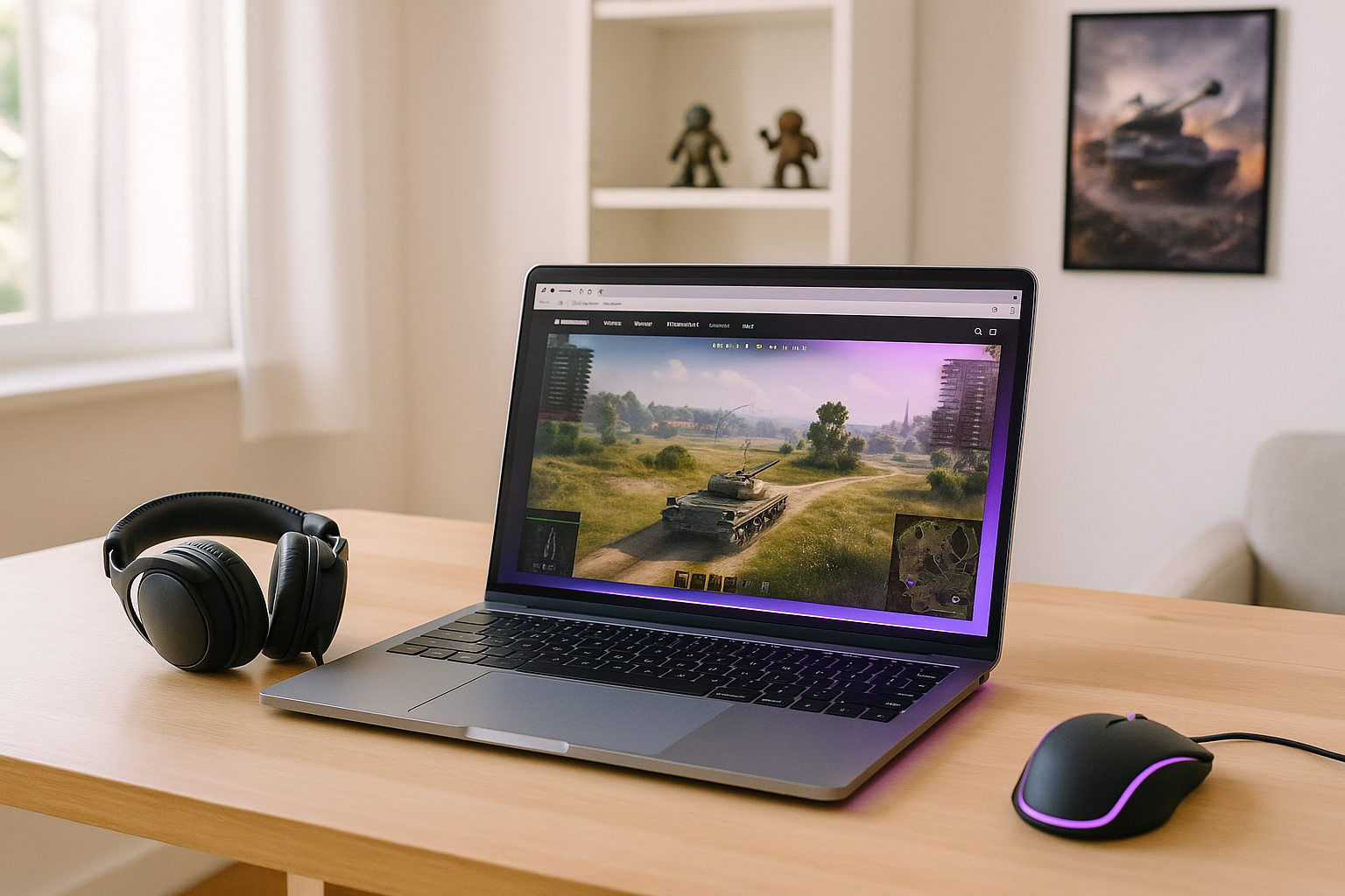 Why World of Tanks Online Appeals to Fast-Start Players - modern laptop with World of Tanks in home