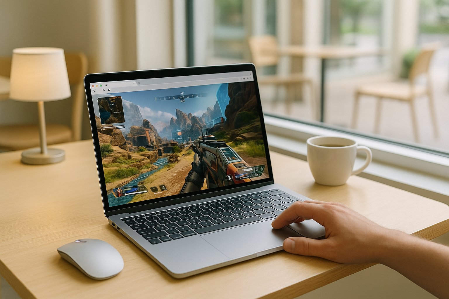 Player enjoying apex legends mac on a laptop through cloud gaming