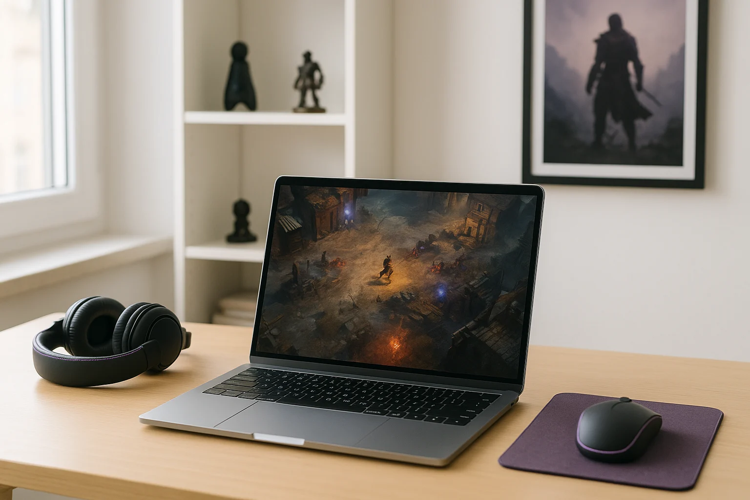 Why Diablo 4 Cloud Gaming Appeals to Faster Start Players - modern laptop with a popular PC game in office