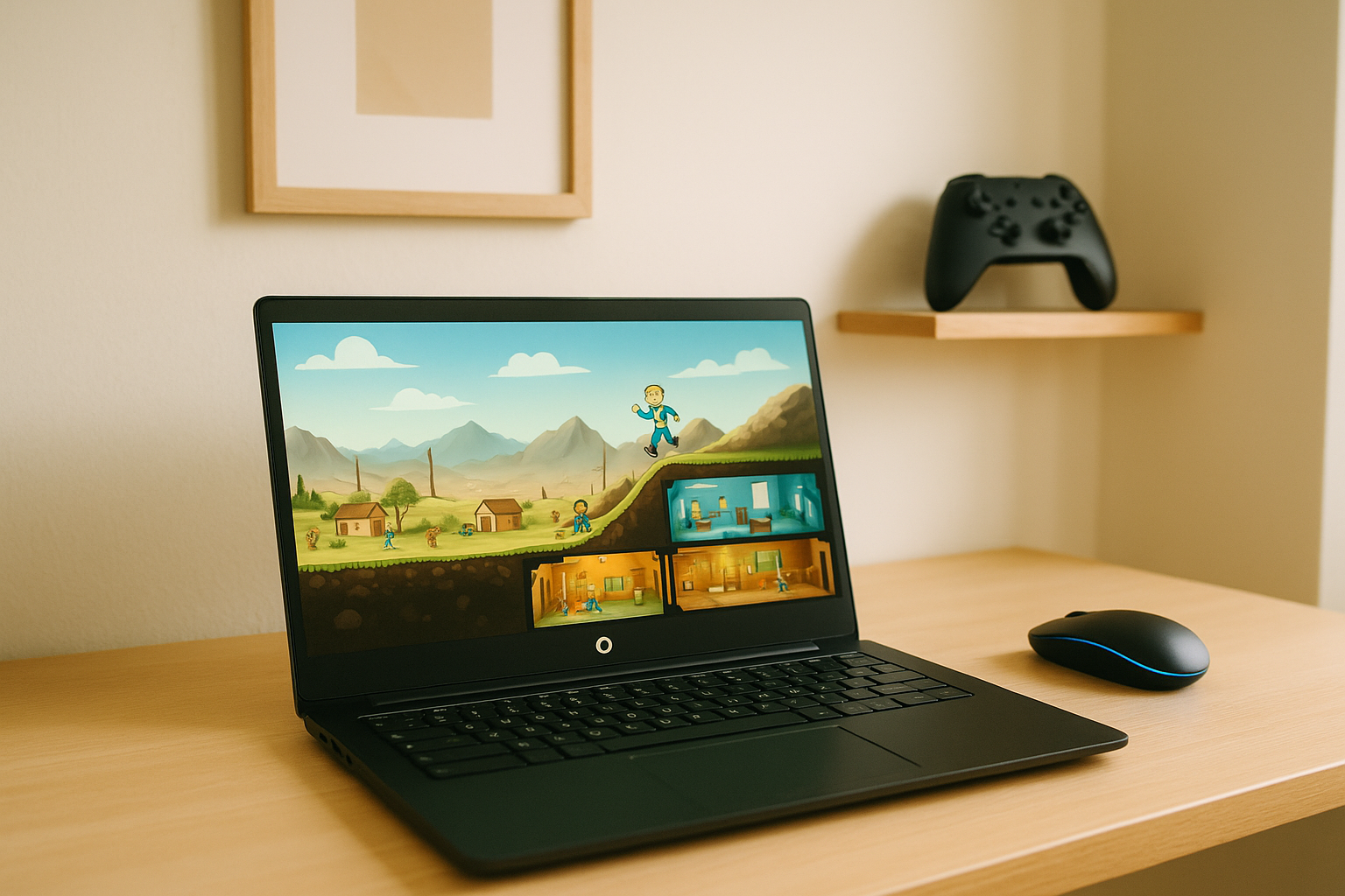 Player enjoying linux fallout 4 through cloud gaming on a laptop