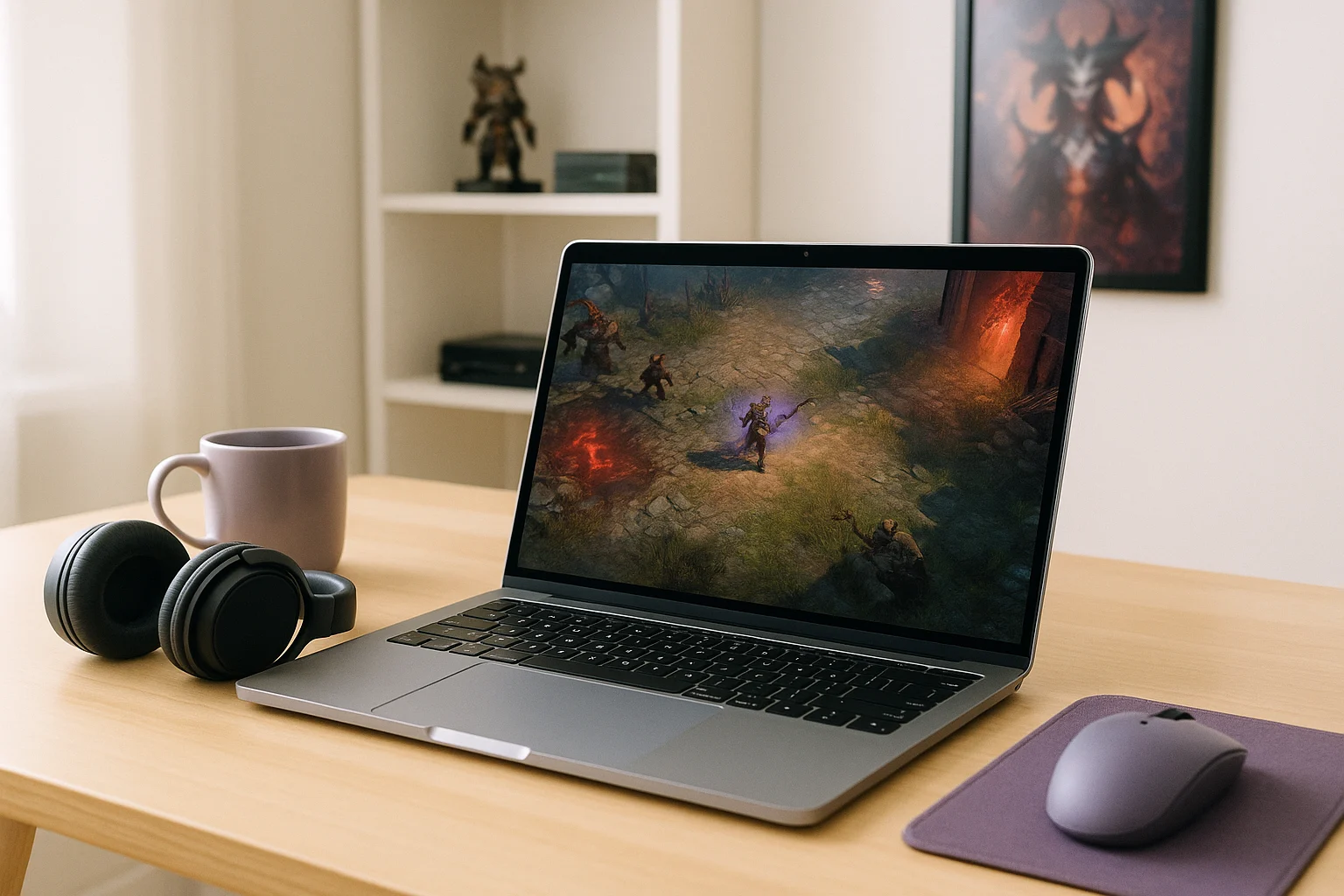 Why Diablo 4 Online Appeals to Players Who Want Faster Access - modern laptop with a popular PC game in kitchen