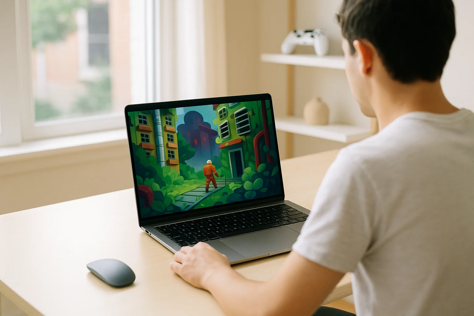 Player enjoying lethal company macbook gameplay through cloud gaming