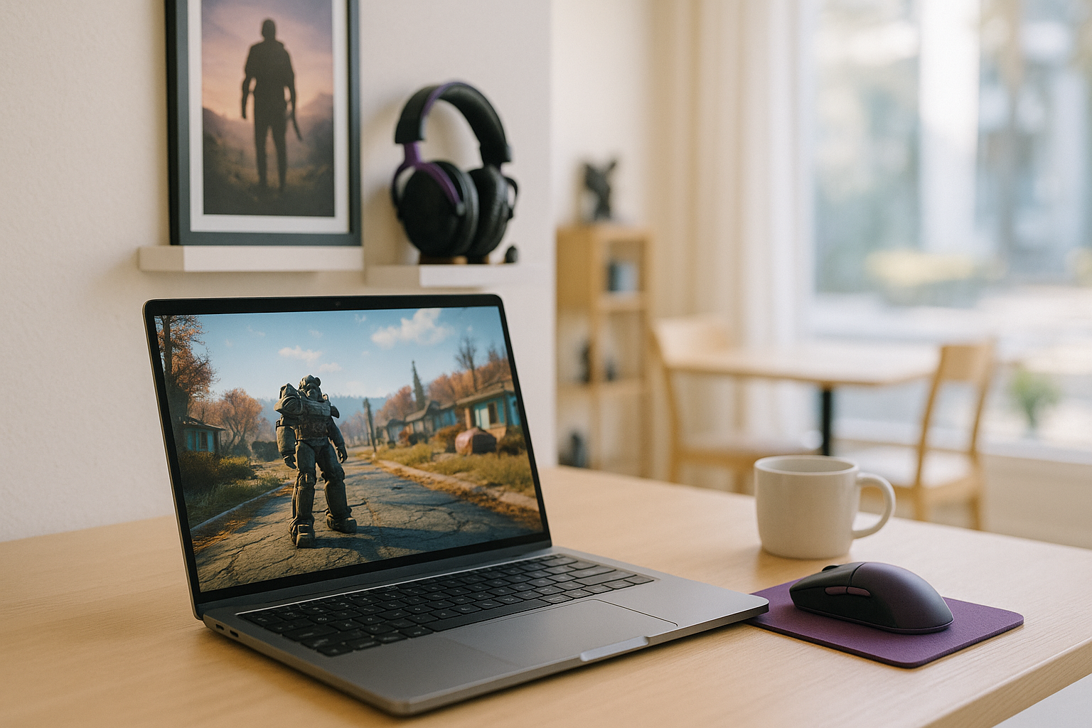 Why can you play Fallout 4 online Matters for Fast Access - modern laptop with a popular PC game in café
