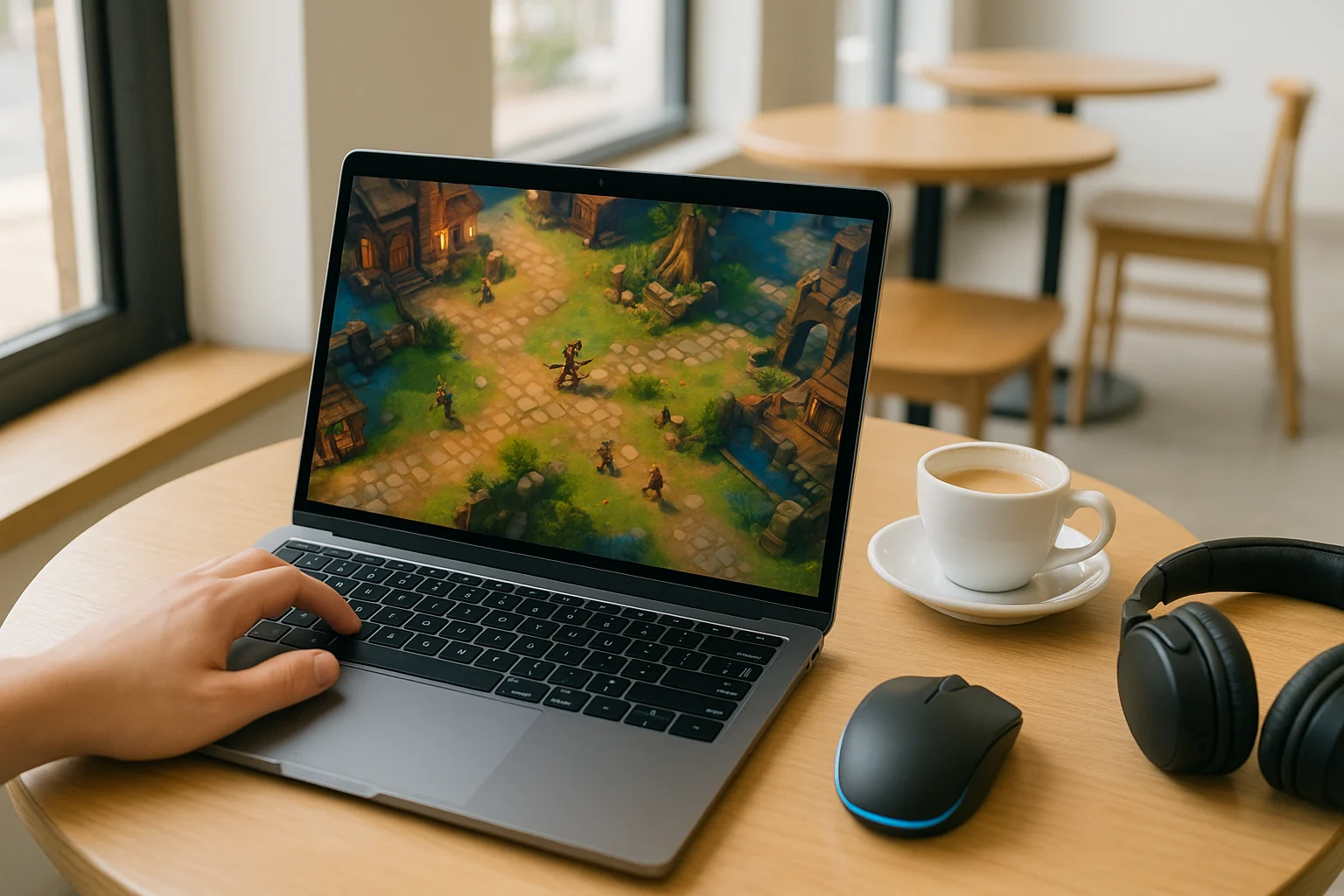 Player using diablo 4 cloud gaming on a laptop through browser streaming
